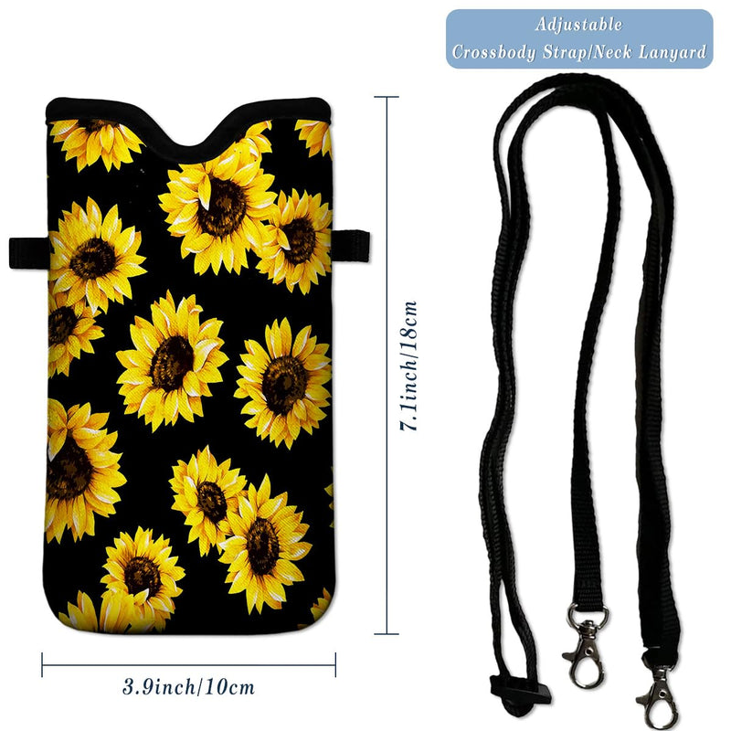 Universal Neoprene Cell Phone Pouch 7.1 X 4 in Mobile Protection Case Bag with Crossbody Strap/Neck Lanyard Sunflower Printed Pattern One Size