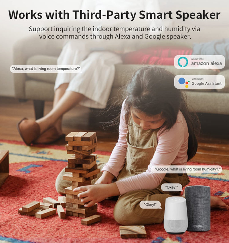 4-Pack WiFi Temperature Humidity Sensor: Wireless Temperature Humidity Monitor with App Alert, Free Data Storage Export, Smart Indoor Thermometer Hygrometer Compatible with Alexa Google Assistant 4-Pack