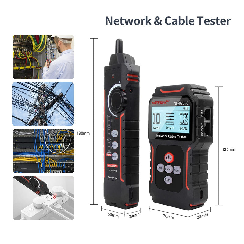NOYAFA NF-8209S Network Cable Tester, Ethernet Cable Tester with CAT5, CAT6 Line Tracer, PoE, NCV, Length Test, Port Flashing, Fault Line Scan for Cable Grooming, LAN Network Cable Tracer Kit NYF-NF8209S