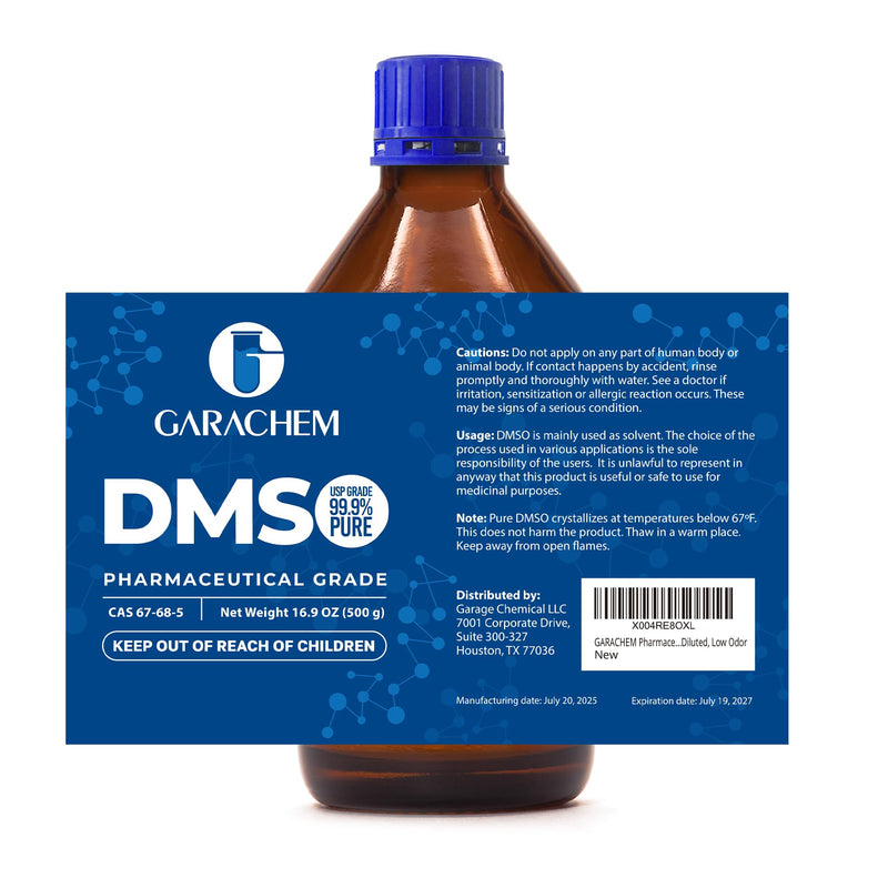 GARACHEM Pharmaceutical Grade 99.9% Pure DMSO in a Glass Bottle, Pure Liquid Dimethyl Sulfoxide 16.9 OZ, Non-Diluted, Low Odor