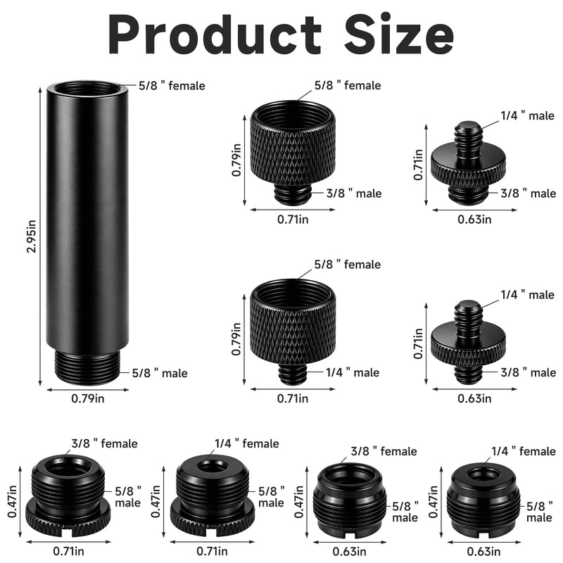 13 Pack Microphone Stand Adapter Screws with Extension Tube | 3/8 to 5/8 and 1/4 Screw Thread Adapter Mic Thread Adapter Set for Mic Boom Arm, Microphone Camera Tripod, Projector Stand