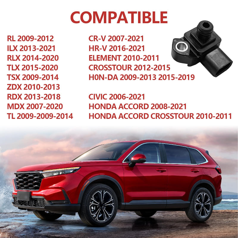 MAP Manifold Absolute Pressure Sensor Replaces 37830-RNA-A01 37830RNAA01 079800-7590 Compatible with H0nda Accord CR-V Ridgeline CR-Z Insight Crosstour S2000 Acura ILX MDX RLX TLX