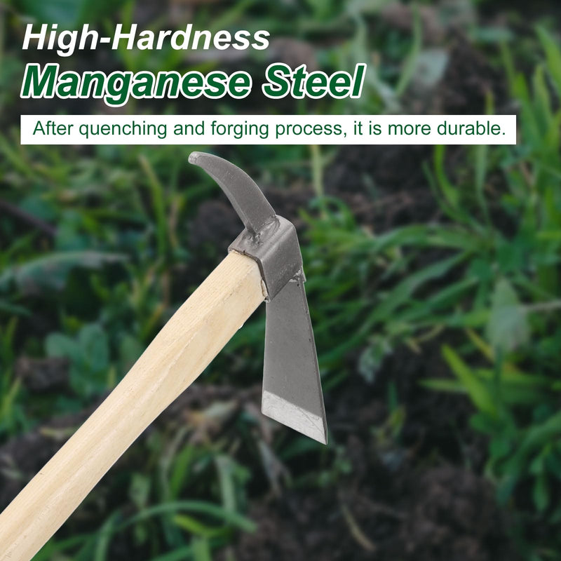 HARFINGTON Garden Hoe Pick 15" Steel Axe Planting Hoe Tool Anti-Rust with Non-Slip Wooden Handle Garden Shovel for Backyard Digging Loosening Camping Planting Weeding