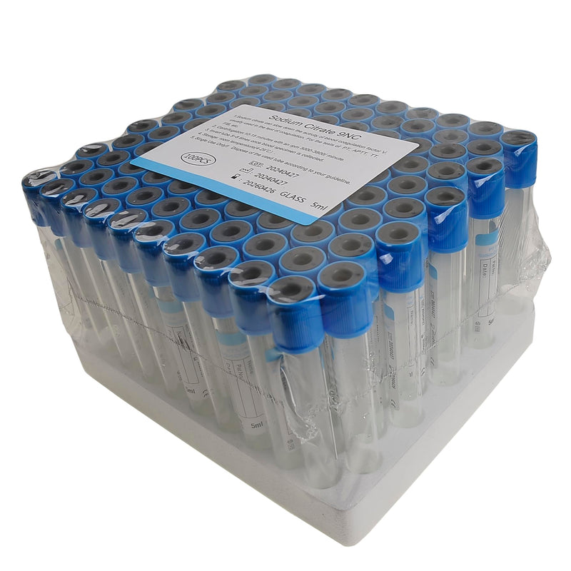 Pet Animals Lab Vacuum Blood Collection Tubes Buffered Sodium Coagulation Blood Collecting Tube Veterinary Supplies, 100pcs 5ml Light Blue 5 ML 100