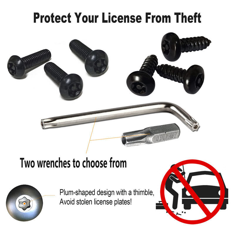 Aootf Black Anti Theft License Plate Screws- Stainless Steel Rustproof Security Bolts Fasteners for Front Rear Car Tag Mount- M6 (1/4") Locking Hardware, with Matte Caps Inserts Nuts, Rattle Proof Pad Black Screws-8