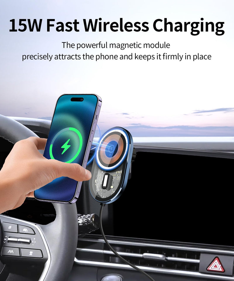 Wireless Charging car Phone Holder for Hyundai Elantra/Hybrid 2021-2025/Elantra N 2023-2025 Accessories 8/10.25 inch Screen Fixed Clip,360° Rotation car Phone Mount Compatible with MagSafe