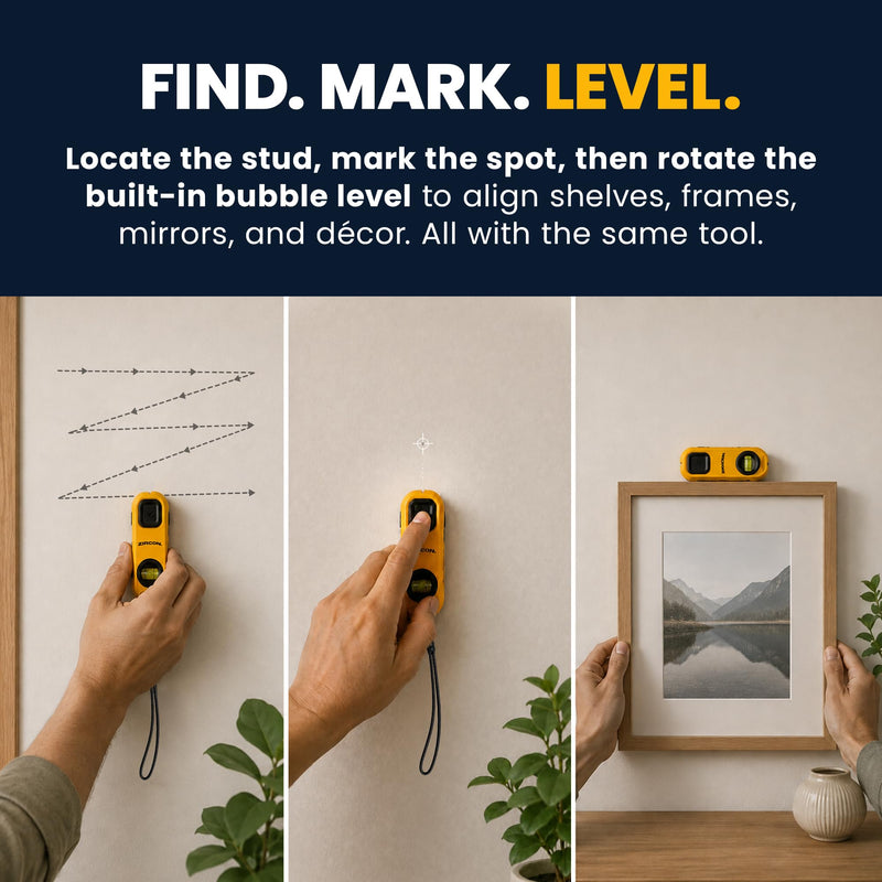 Zircon® StudScout™ Magnetic Stud Finder Wall Scanner 2-Pack, Battery-Free Wall Stud Locator with Built-in Level, Marking Button, Magnet and Lanyard for Wood and Metal Studs Behind Drywall