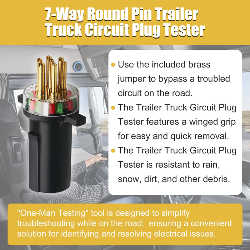 7-Way Round Pin Tractor Plug Tester,7865L Trailer Light Tester for Testing Turn Signals,Hazard Lights, Brake Lights and More，Making Troubleshooting Electrical Issues Quick and Straightforward