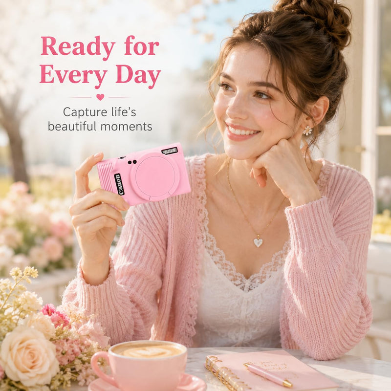 Case for Canon PowerShot ELPH 360 with 2-Pack Screen Protector | Removable Lens Cap Silicone Protective Cover with Cute Charm Wrist Strap for Canon ELPH 360 HS/IXY 650 - Pink Canon PowerShot ELPH 360/IXY 650