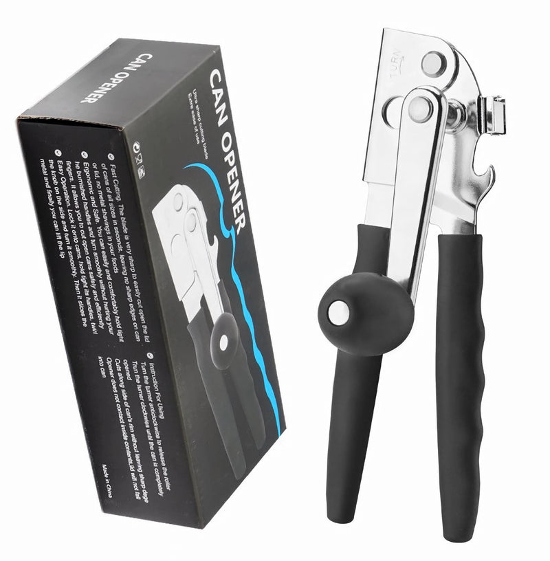 Heavy Duty Manual Can Opener Smooth Edge, Hand Crank Cans Opener for Adults Seniors, Kitchen Camping Tools, Stainless Steel, Black