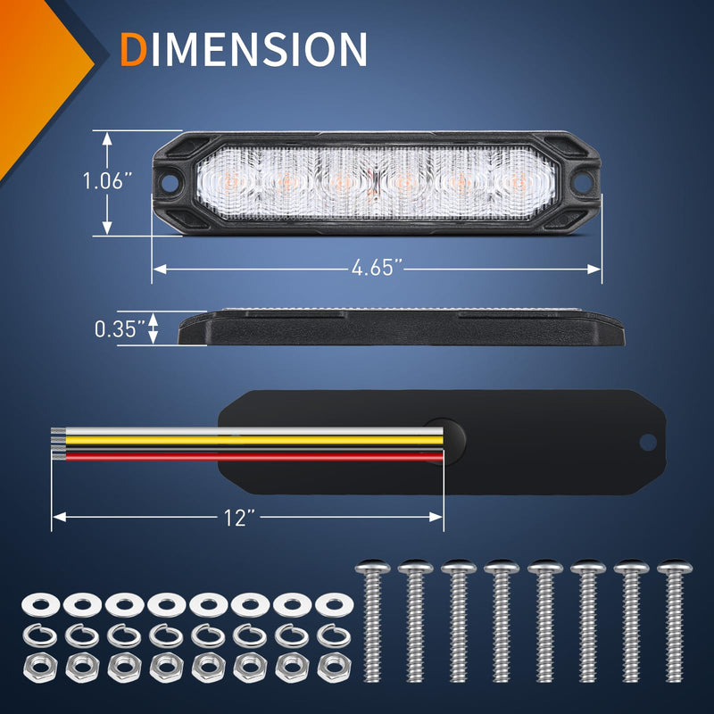 Nilight 4PCS 6LED Amber Emergency Strobe lights 12V 24V Surface Mount Flashing Warning Hazard Light Ultra Slim Sync Feature Grille for Cars Trucks Van Off Road Vehicles SUV