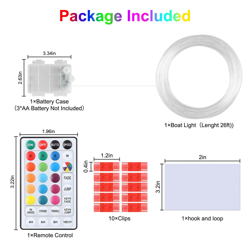 26 Ft Kayak Paddle Board Lights, Battery Operated Led Boat Interior Lights with Remote Control, 16 Light Colors & 7 Modes Waterproof Led Light for Boats Kayak Yacht Pontoon 26ft