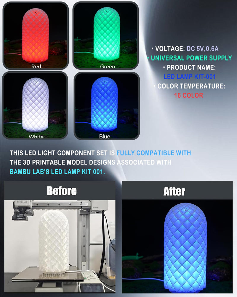10PCS Remote Control RGB LED Lamp Kit 001 for Bambu Lab H2D/X1/P1P/A1 Multicolor Remote Control RGB,Includes Makerworld for Anycubic Makeronline 3D Printer Light DIY，Includes DIY Model Parts RGB 10PCS