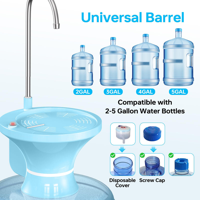 Drinking Water Dispenser for 2-5 Gallon Bottle, Automatic Water Jug Pump Dispenser, Electric Water Bottle Pump with USB Rechargeable and 2 Switch Control for Home, Office, Camping