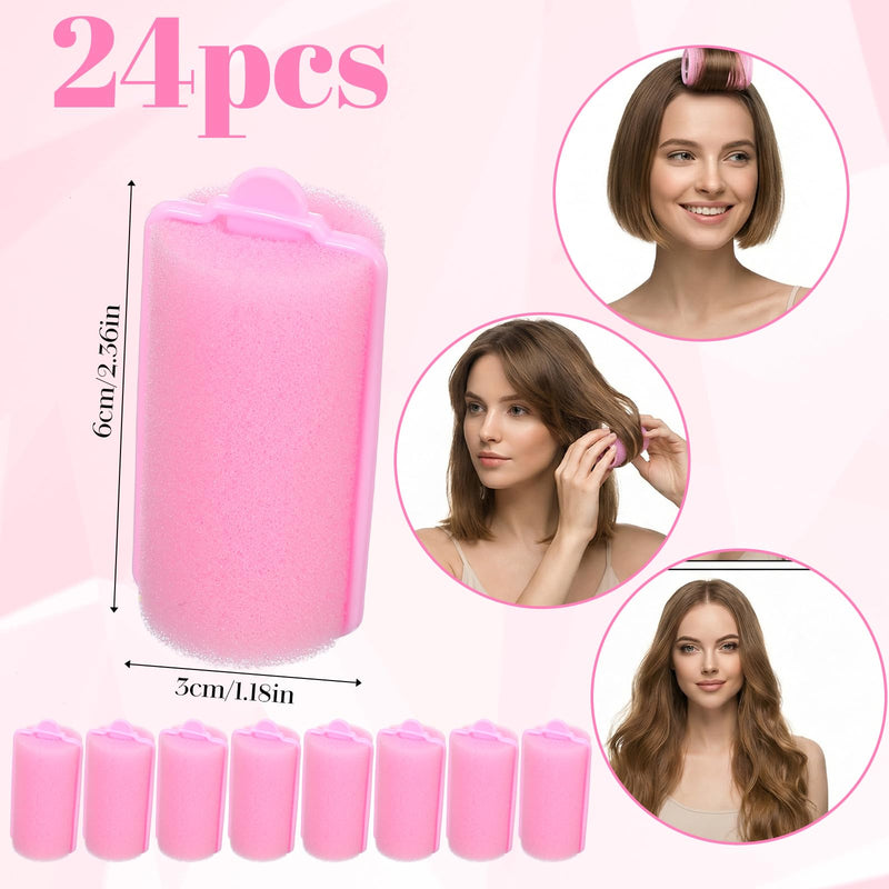 24Pcs Pink Sponge Rollers for Hair, Sponge Hair Rollers Set to Sleep, No Heat Foam Rollers(2.36×1.18in,Pink)