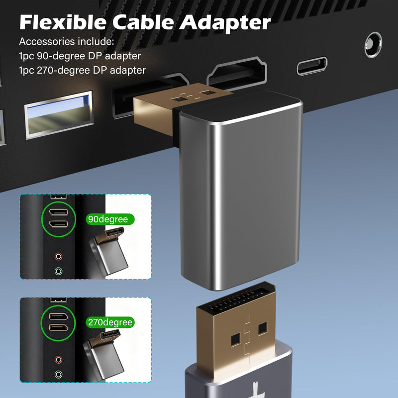 VESA Certified 8K DisplayPort 1.4 Cable 10 FT/5 Pack, 32.4Gbps High-Speed 8K@60Hz 4K@144Hz 2K@240Hz, HBR3 HDCP HDR, Braided Display Port DP Cord for Gaming Monitor PC TV Graphics+25 Ties+2 Adapters 10FT 5 Pack