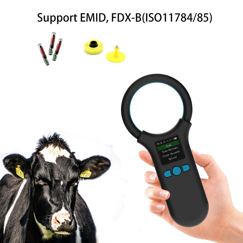 Pet Microchip Scanner, Animal Universal Microchip Tag Reader Scanner with 1.44” TFT Screen, 500 Pieces Data Storage, 800mAh Rechargeable Battery, 3-in-1 Connections Black