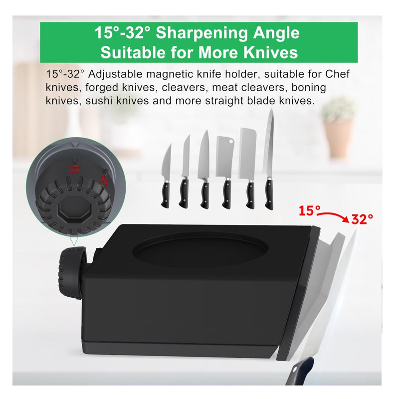 Rolling Knife Sharpener Kit - Crafted with Premium Stainless Steel | Kitchen Knife Sharpener Includes a 400 Grit Diamond Disc to Restore Sharpness and a Ceramic Disc to Polish and Smooth the Blade Black