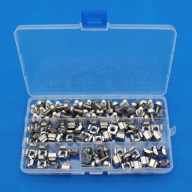 50 Sets M6 Square Hole Hardware Cage Nuts & Mounting Screws Washers for Server Rack and Cabinet (M6 X 16mm)(Screw+Washer+cage nut)