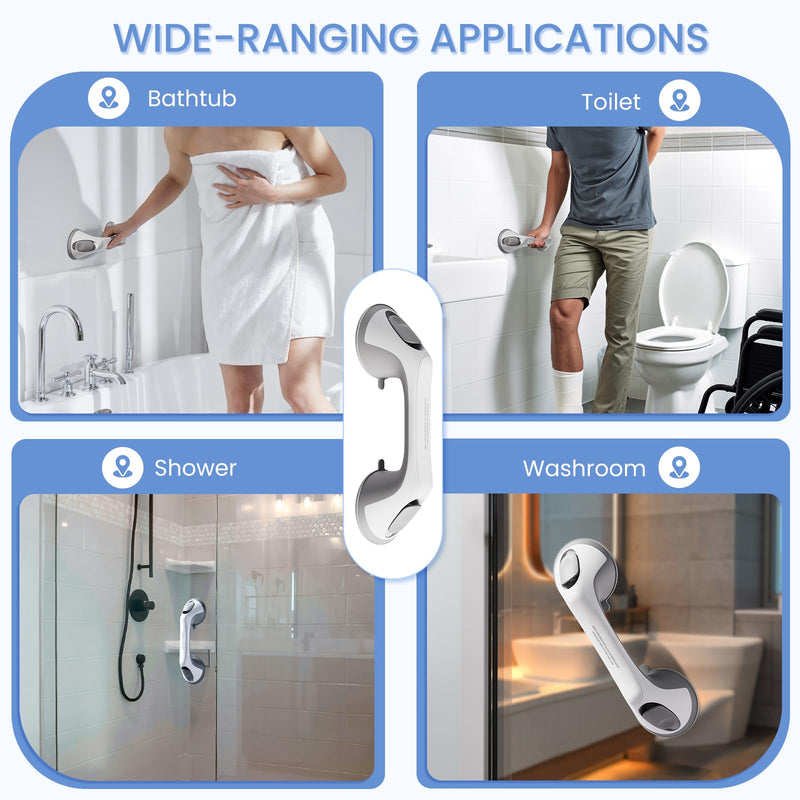 2 Pack 12 Inch Grab Bars for Bathtubs and Showers for Seniors, Heavy Duty Shower Handle for Elderly, Suction Cup Removable Handrails Handicap Bath Grip Bathroom Upgrade Safety Grips (Gray) 12″ Gray