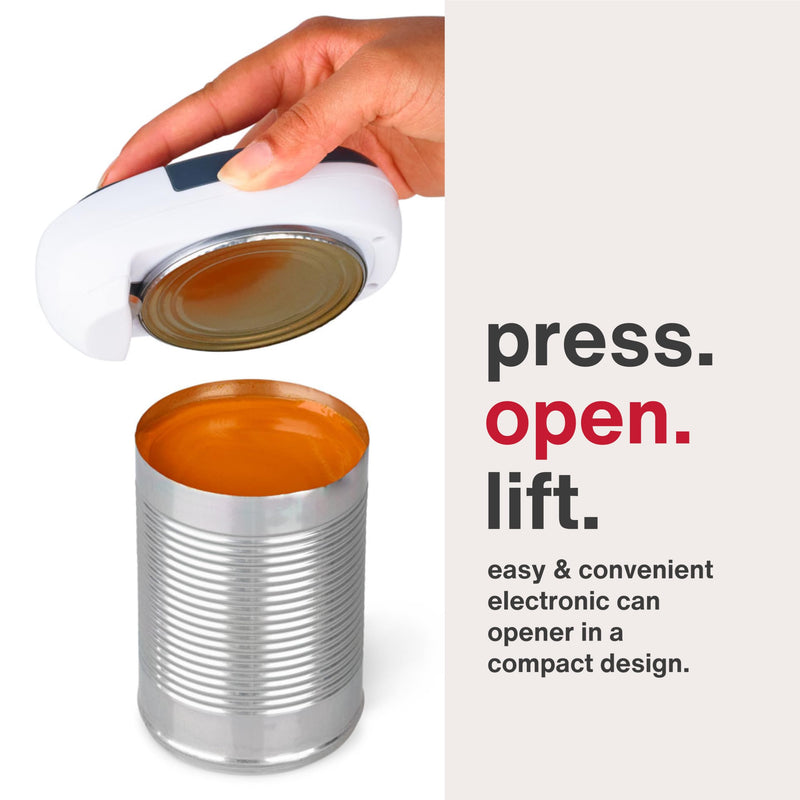 Zyliss EasiCan Electric Can Opener – One-Touch Automatic Tin Opener with Magnet for Safe Lid Removal – Compact, Hands-Free Design for All Can Sizes – Battery Operated, Easy to Use and Store