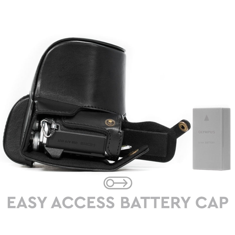 MegaGear MG636 Olympus OM-D E-M10 Mark II, E-M10 (14-42mm) Ever Ready Leather Camera Case and Strap - Black