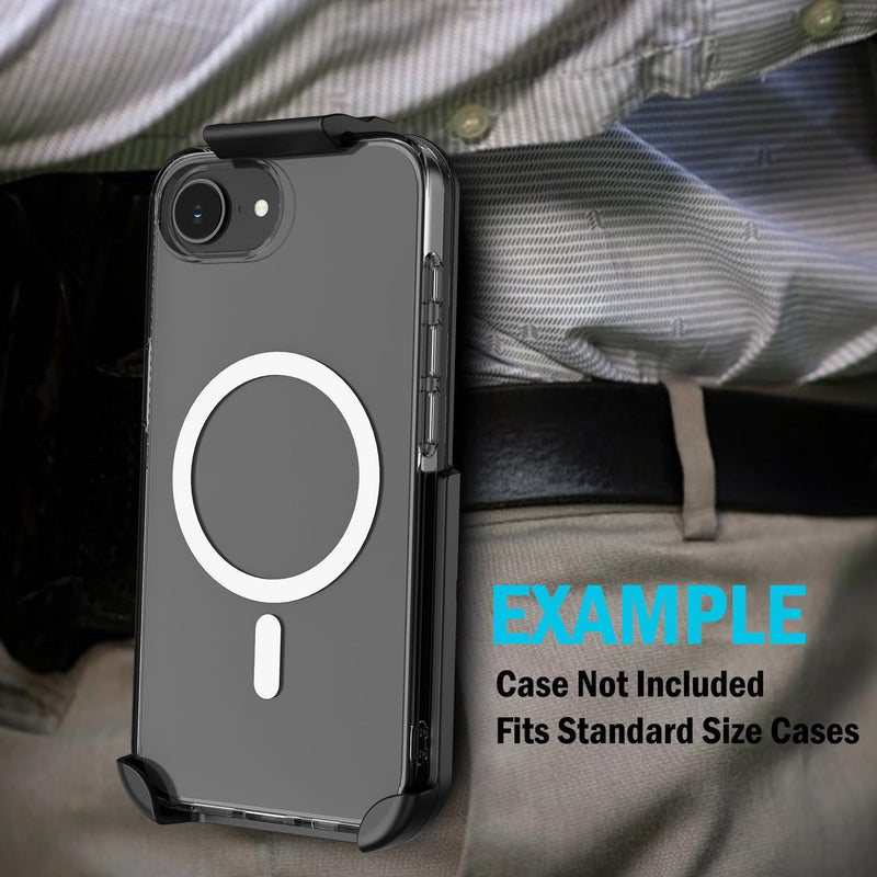 Nakedcellphone Holster for iPhone 17e / iPhone 16e Belt Clip - Black | Made to Fit Most Slim/Standard Phone Case, Rotating Holder with Secure Latch