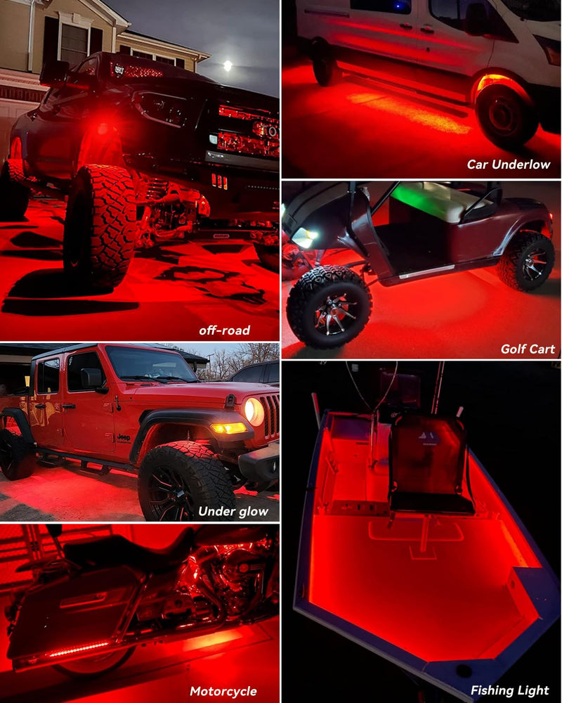 Red Led Strip Lights 24" Connectable 12V Led Light Strip for Cars Golf Cart Boat Marine Motorcycle Interior & Exterior Waterproof Car Led Light Strip, 4Pack Red Led Strip 24" Connectable