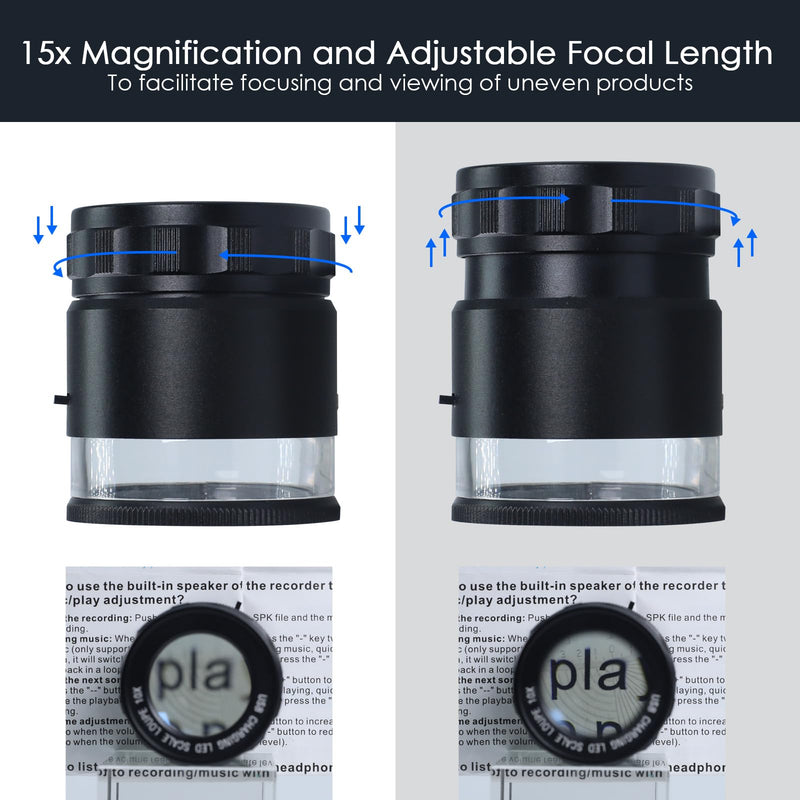 15X Jewelers Loupe with Light USB Rechargeable Metal Loupe Magnifier with Detachable Reticle Scale, 25mm Field of View, Adjustable Focus Eye Loupe Jewelry Magnifying Glass for Gems, Coins, Watches