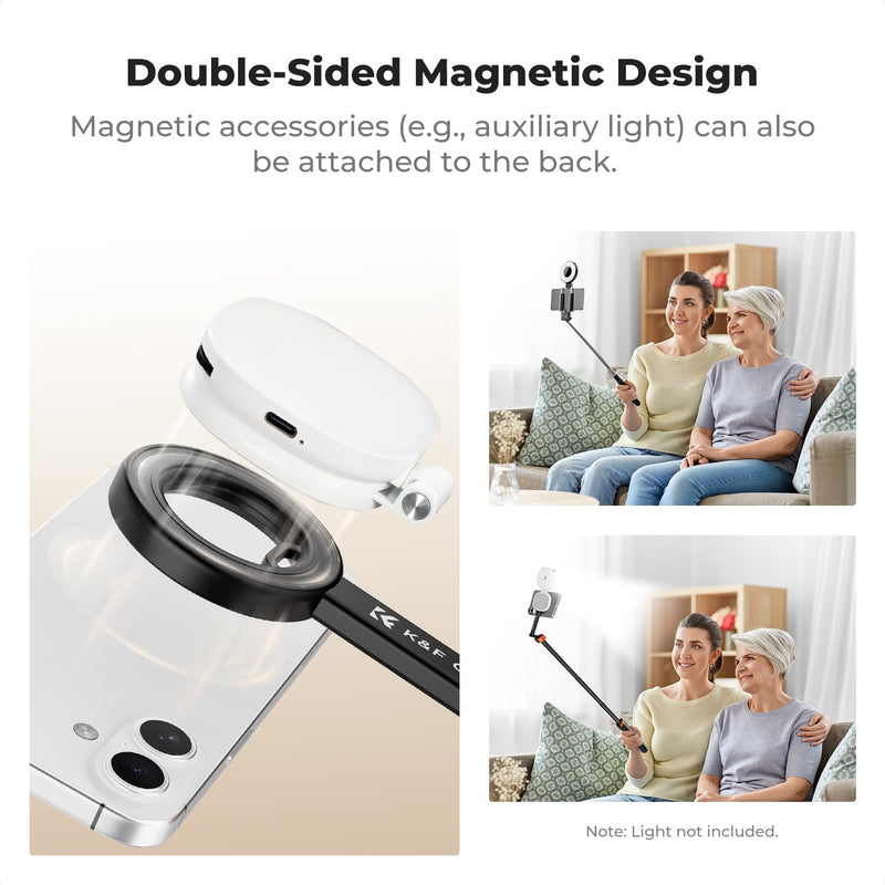 K&F CONCEPT Lightweight 71 inch Magnetic Selfie Stick Tripod | Portable Extendable, Bluetooth Remote, 3-Axis Adjustment Aluminium Vlog Rig Compatible with iPhone 17 16 15 14 Pro Max, MS18 Black