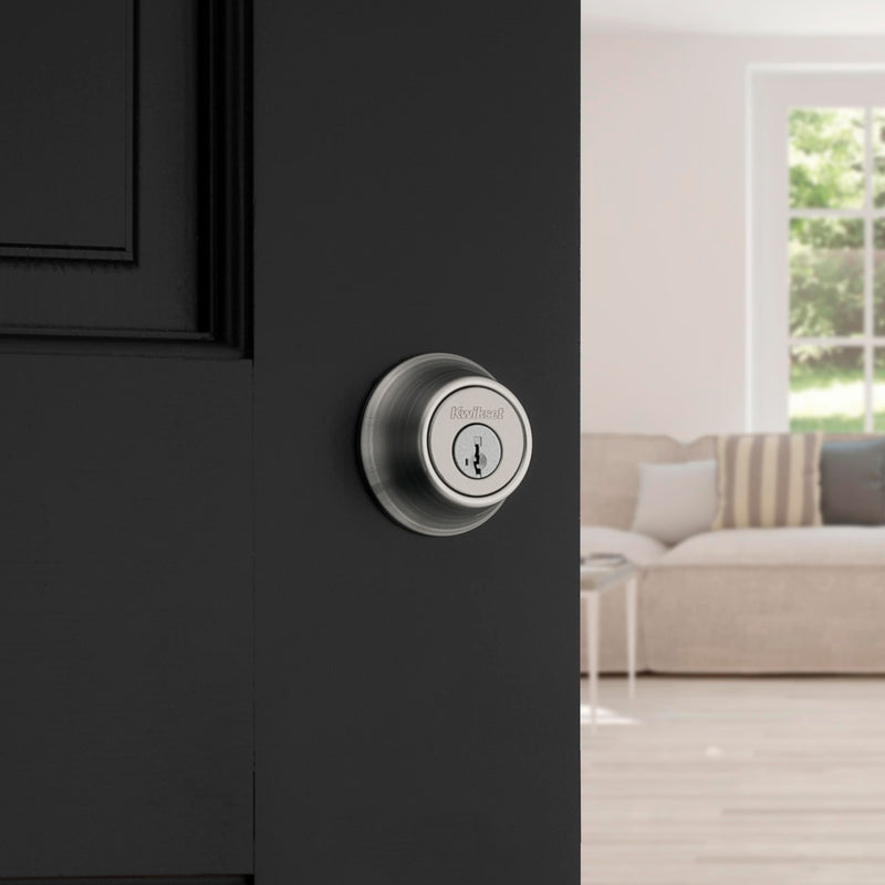 Kwikset 660 Deadbolt Lock, Satin Nickel Round Exterior Keyed Front Entry Door, Single Cylinder Dead Bolt, with Microban Protection New Latch