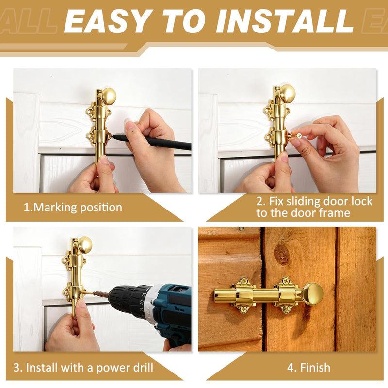 Tandefio 4" Cane Bolt for Gate Heavy Duty Solid Brass Slide Dutch Door Bolt Latch Polished Brass Hardware Locks Attic Latch for Dutch Sliding Barn Door Wooden Fence Metal Gate 4 Inch