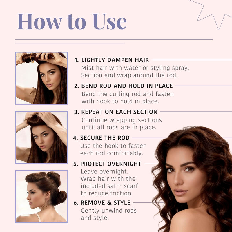 Heatless Hair Curlers Set with Satin Scarf & Clips - Chocolate Brown Flexible Foam Rollers for Overnight Wavy Styles, DIY Easy Styling Tool, Reusable, Frizz Control