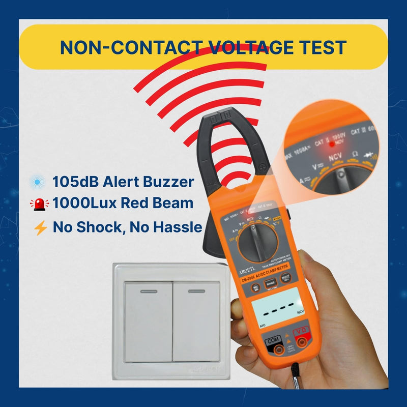Digital Clamp Meter Multimeter 1000A AC/DC Amp Voltmeter, Auto-Ranging TRMS with Backlit LCD & NCV; Measures Voltage, Current, Temp, Duty Cycle, Capacitance, Frequency