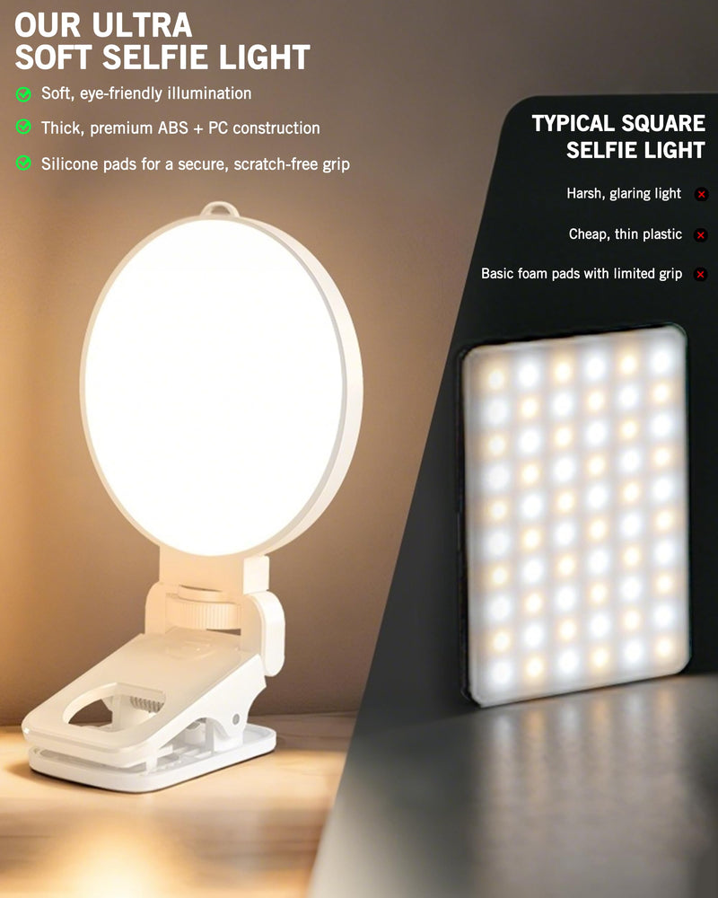NiceVeedi 3 Color Soft Selfie Light Phone Light with Clip, Portable Edge-lit Ring Light, Rechargeable Video Conference Lighting for iPhone/Selfies/Makeup/Live Streaming/TikTok/Vlog/Zoom/Video Calls