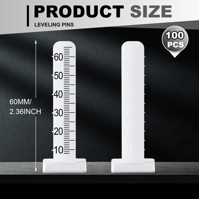 CroBlissful 100 Pcs Self Leveling Pins 2.36 Inches (60 Mm) Level Stick Pegs for Tile Stone Ceramic and Floor Concrete Tools