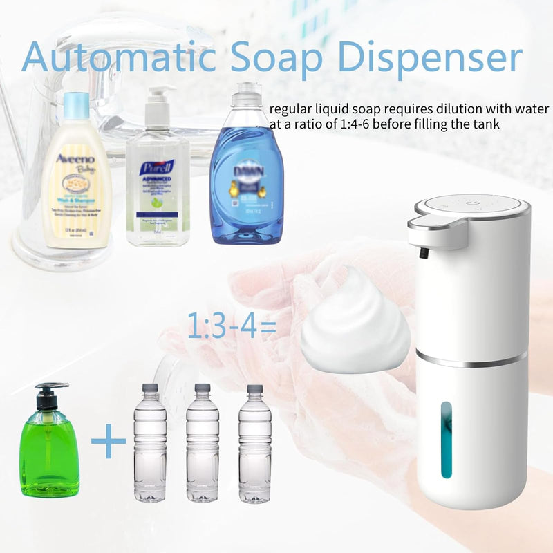 Automatic Soap Dispenser – Touchless Foaming Soap Dispenser 400ml USB Rechargeable Dispenser Electric Wall Mounted 4levels Adjustable Foam Dish Soap Pump for Bathroom Kitchen White