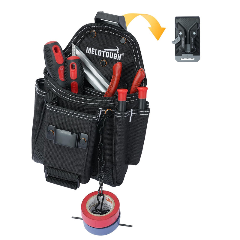 MELOTOUGH Professional Small Electrician Tool Pouch for Tool Belt Pockets with Belt Clip Attachment Pockets Tradesman Tool Bag Pouch with Tape Thong Tool Holster