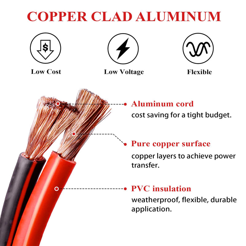 2 Gauge Battery Power Cable (5 Feet Black, 5 Feet Red) - 2 AWG Copper Clad Welding Wire with M8 & M10 SC Cable Lugs for Car, Camper, RV, Solar Low Voltage Wiring 5 Feet Each w/o Cable Sleeve Black and Red