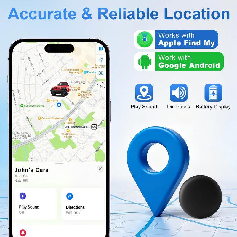 Undetectable GPS Tracker for Vehicles, Real-Time Tracking, No Monthly Fee | No Sim Card, Reliable Performance, Works With IOS & Android, Mini Hidden Magnetic Tracking For Elder, Luggage, Pet, Keychains Black