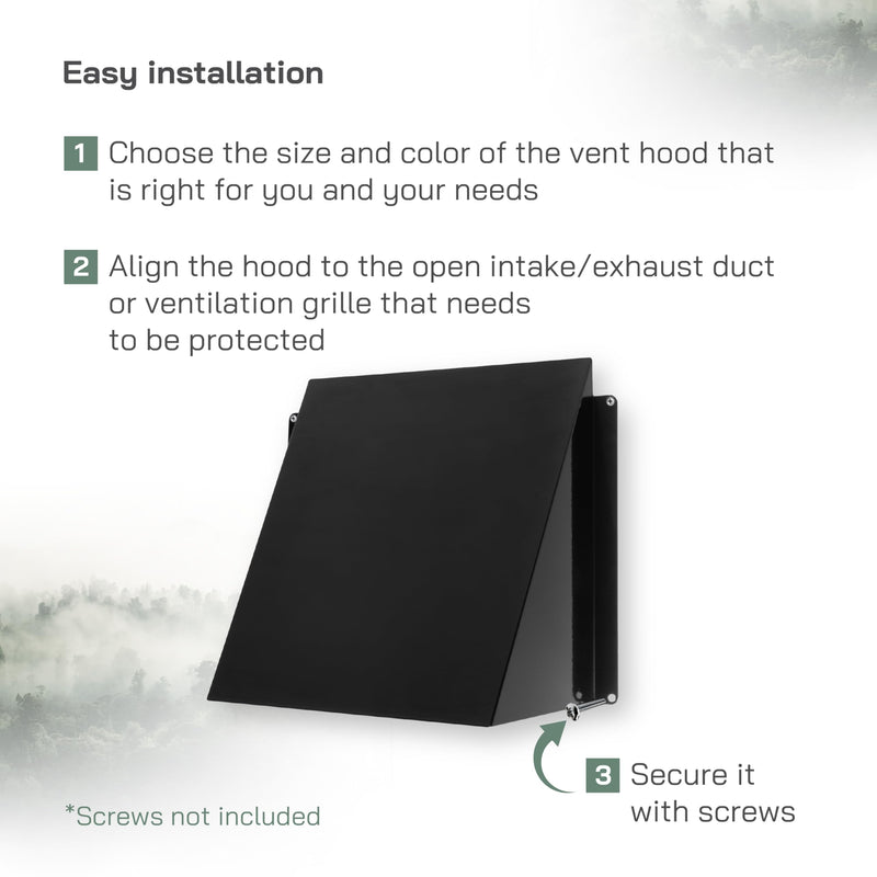 Vent Systems 8" x 8" Inch Vent Cover - Galvanized Steel Dryer Vent Cover/Deflector - Black Exhaust Vent Guard for Indoor/Outdoor/Wall/RVs/Trailer - Air Vent Hood - Ventilation System Protection 8x8 Inch