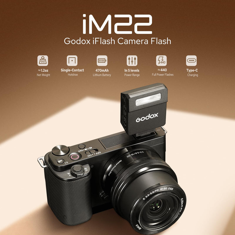 Godox M22 Mini Camera Flash | Ultra-compact lightweight for portable shooting.