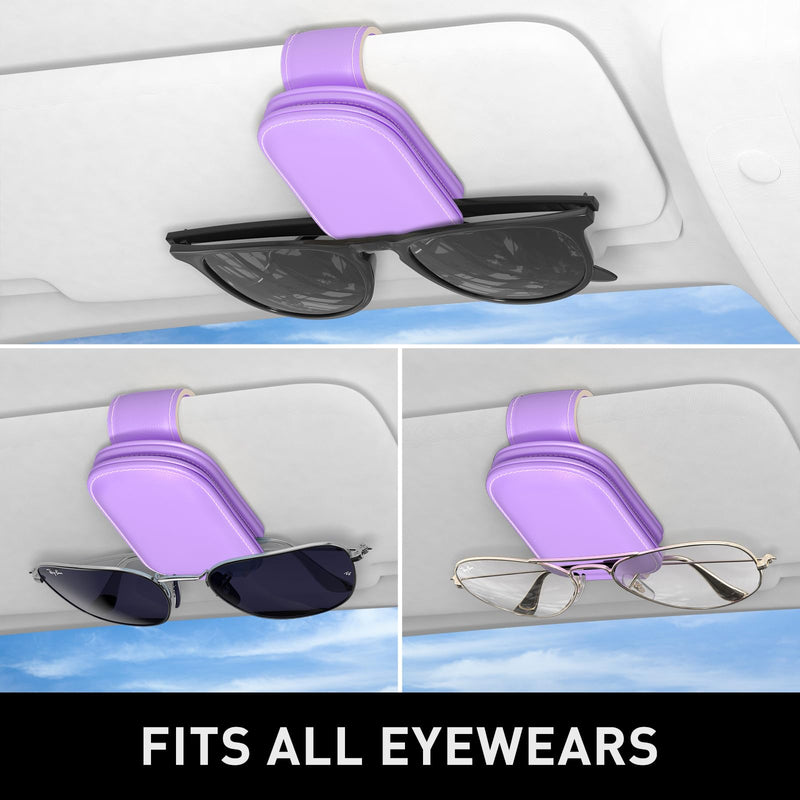 Sunglasses Holder for Car Visor, Magnetic Leather Car Sunglass Holder, Car Sun Visor Glasses Hanger Clip, Car Interior Accessories for Women Men, Fits All Size Eyeglasses Z-Purple