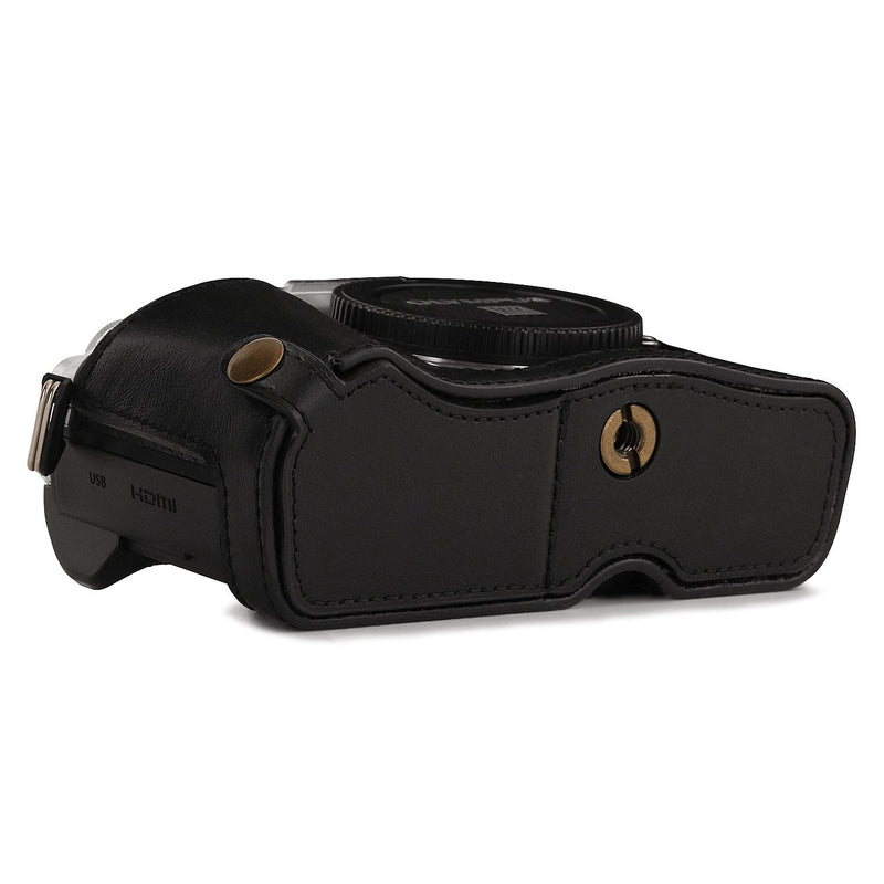 MegaGear MG1350 Ever Ready Leather Camera Half Case compatible with Olympus OM-D E-M10 Mark III - Black