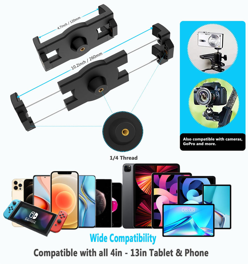 Car Sun Visor Tablet Mount, Truck Visor Tablet Holder Clip [Upgrade Clip Never Fall] Multifunctional Vehicle Phone Clamp with 1/4" Screw, for iPad, Galaxy Tabs, Fire, iPhone, 4-12.9"