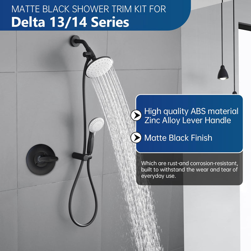 Shower Faucet Handle Trim Kit for Delta Tub and Shower Faucets, Shower Replacement Kit Compatible with Delta Shower Trim Kit, Single-Handle Valve Tub Shower Trim Kit (Matte Black) Matte Black