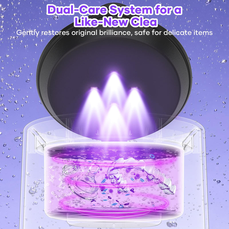 Ultrasonic Retainer Cleaner Machine, 50kHz Ultrasonic Jewelry Cleaner with 3 Modes, Dental Pod for Rings, Toothbrush Heads, Watches, Dentures, Retainers, 200ML Capacity, 304 Stainless Steel Black