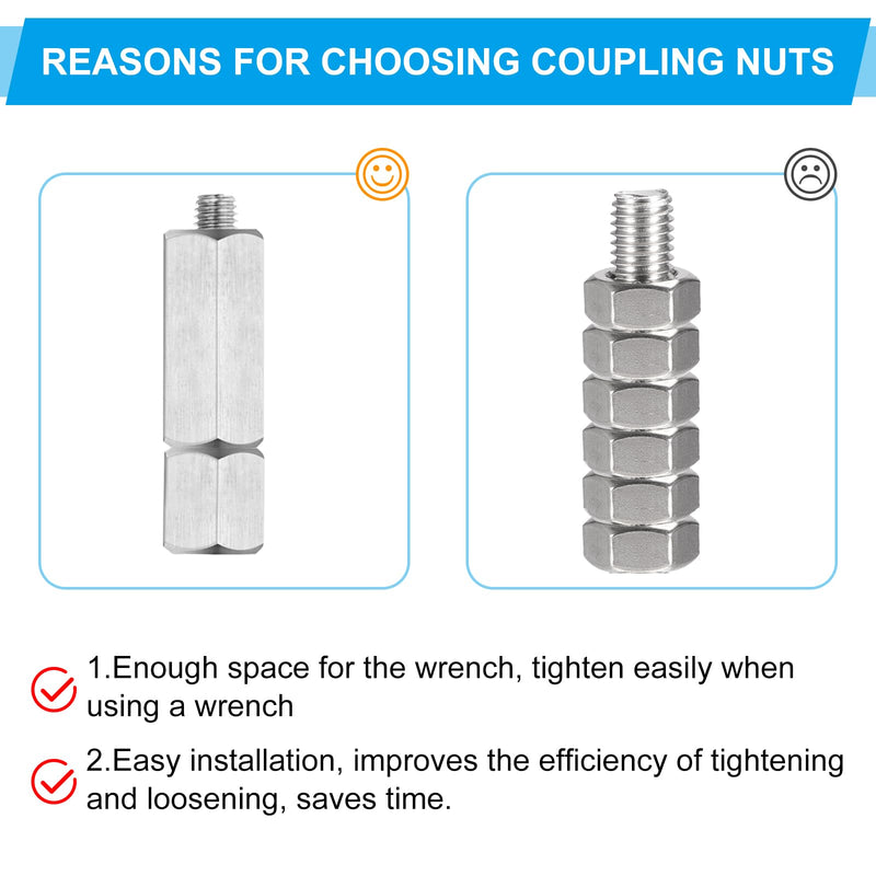 PATIKIL 1/2"-13 UNC 304 Stainless Steel Hex Coupling Nuts, 15Pcs 1" Length Fully Threaded Rod Coupling Nut Studding Connector Fasteners, Silver Tone 1/2"-13 x 1" 15