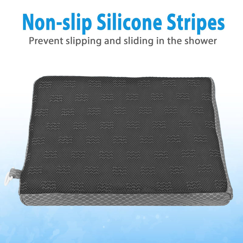 Shower Seat Cushion, Shower Chair Cushion for Transfer Benches in Bathtub, Cushion for Sauna, 3D Mesh Pad with Hook, Slip-Resistant, Design for Elderly, Senior, Handicap Disabled Gray