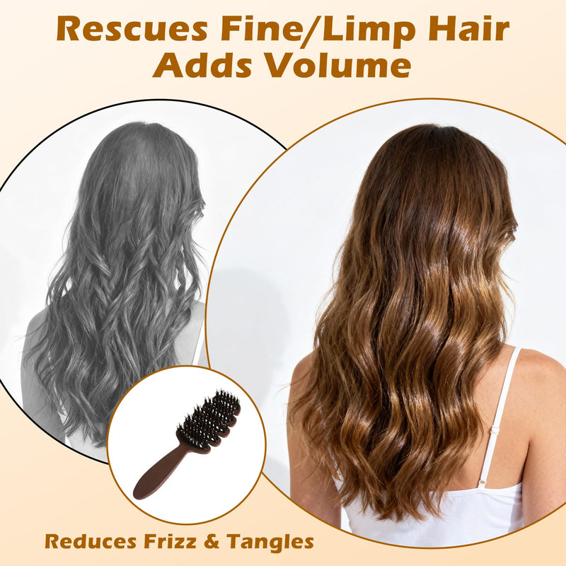 Bristle Hair Brush, Slick Back Styling Brush with 10° Concave Design, 5-Hole Hot Air Flow for Quick Drying, Detangling & Anti-Frizz, Scalp Massage Hairbrush Suitable for All Hair Types Brown